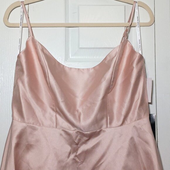 NEW Alfred Sung Spaghetti-Strap Satin Midi Dress Cameo/Blush‎ Pink Size 14 D799 - Picture 4 of 15